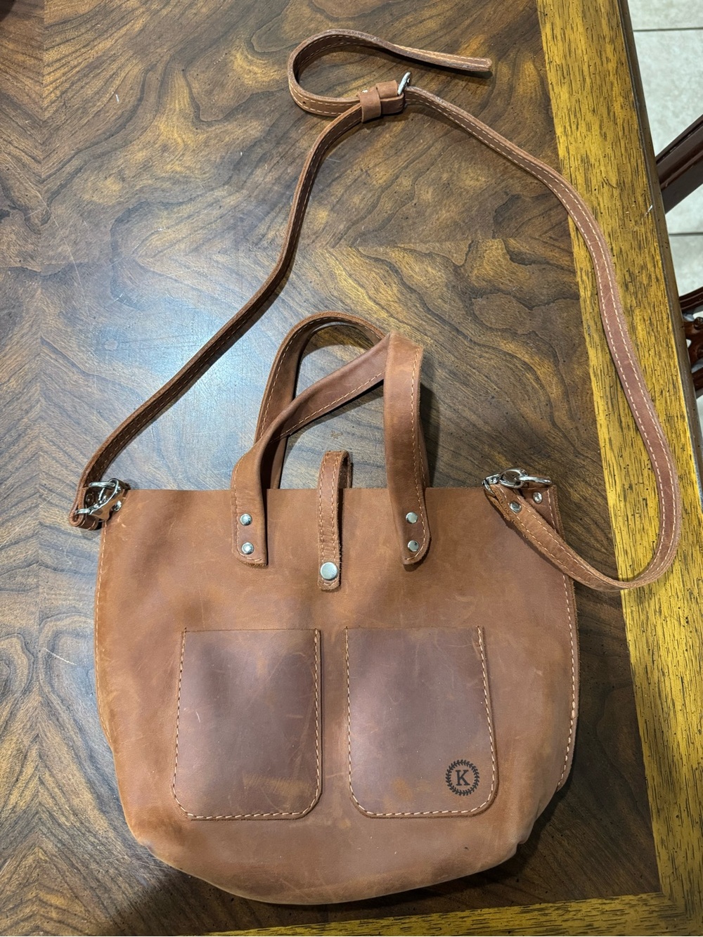 Brown Leather Crossbody Tote Bag